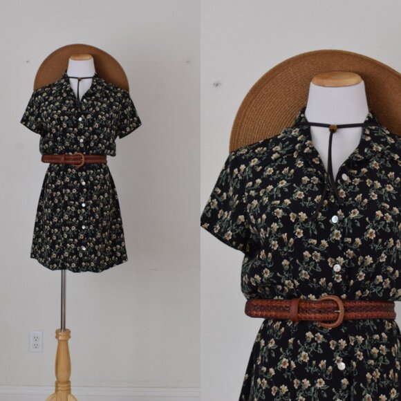 Vintage 90s Ditsy Floral Rayon Mini Dress - Picture 1 of 13